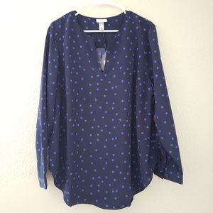 NWOT Plus Size Polka Dot Long Sleeve Popover Navy